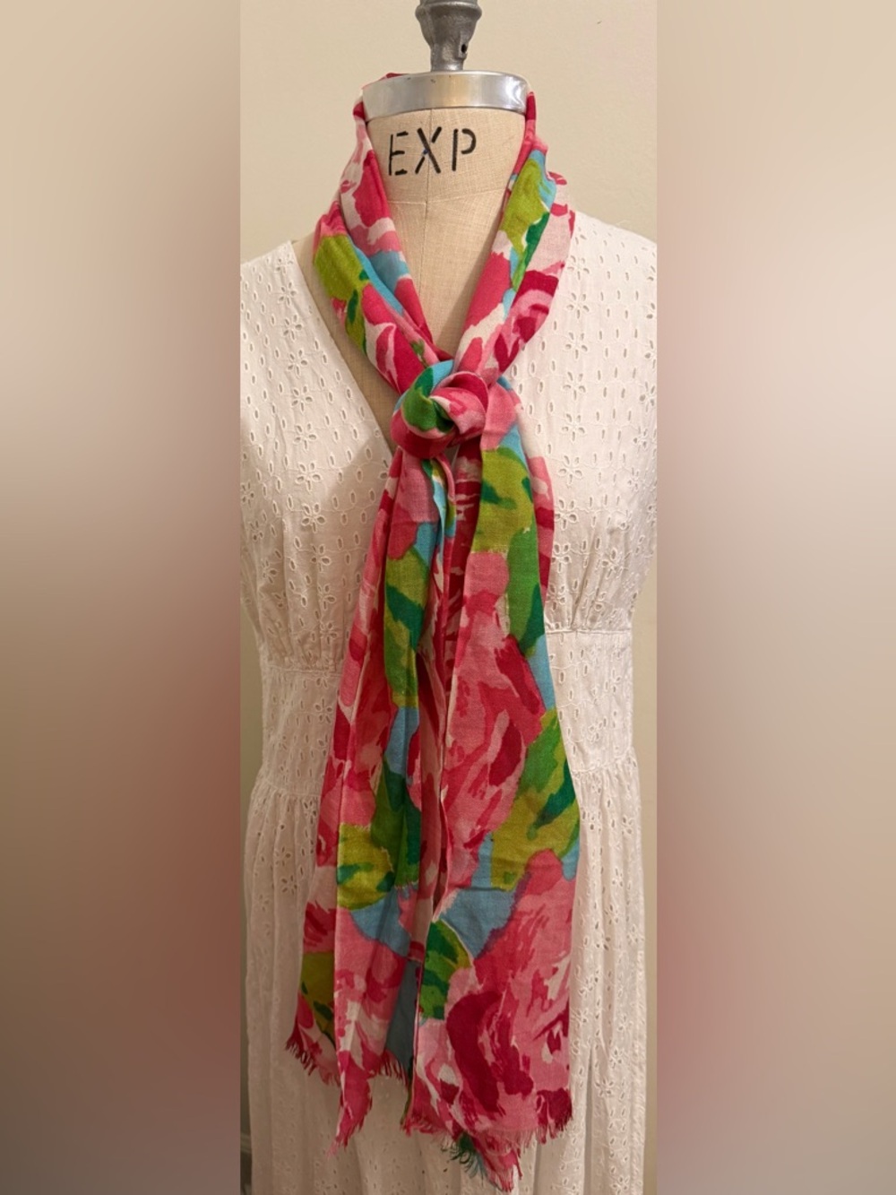 Lilly Pulitzer Pink Green Blue Floral Scarf